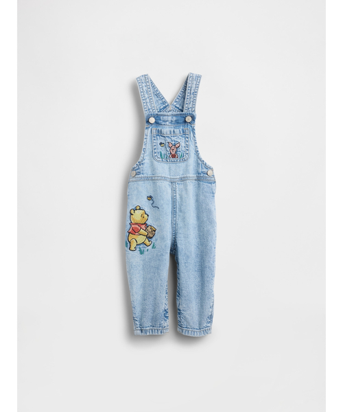 90s DISNEY　Pooh くまのプーさん デニムサロペット　オーバーオール セール】くまのプーさん デニムオーバーオール (ベビー)（サロペット