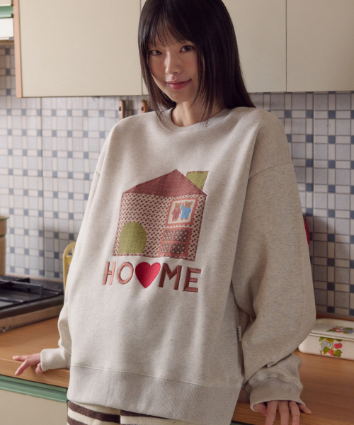ambler(エムブラー)の「スウィートホーム アプリケ刺繍 スウェットTシャツ AMM1323 (オートミール)(スウェット・レディース・その他・S/M/L)」の1枚目の写真