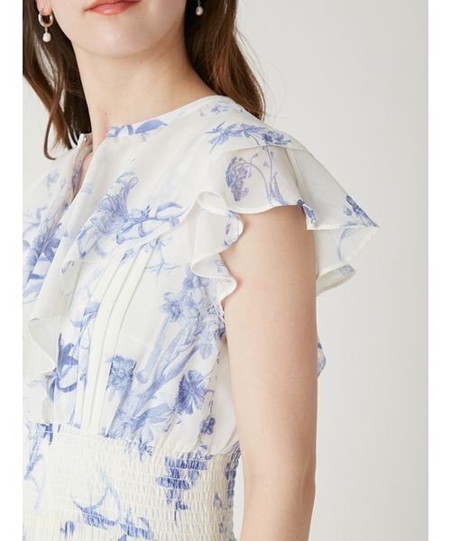 FRAY I.D(フレイアイディー)の「【00サイズあり】フリルウエストシャーリングプリントワンピース/ウォッシャブル(ワンピース・レディース・アイボリー/ホワイト/ブラウン/ネイビー・0/1/00)」の14枚目の写真