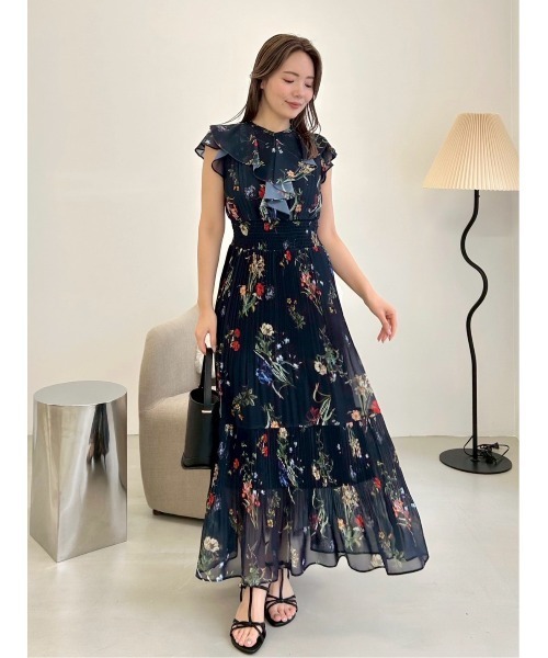 FRAY I.D(フレイアイディー)の「【00サイズあり】フリルウエストシャーリングプリントワンピース/ウォッシャブル(ワンピース・レディース・アイボリー/ホワイト/ブラウン/ネイビー・0/1/00)」の4枚目の写真