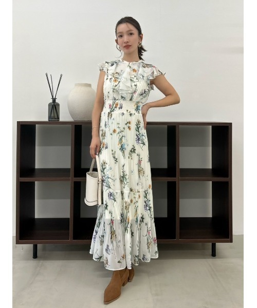 FRAY I.D(フレイアイディー)の「【00サイズあり】フリルウエストシャーリングプリントワンピース/ウォッシャブル(ワンピース・レディース・アイボリー/ホワイト/ブラウン/ネイビー・0/1/00)」の7枚目の写真