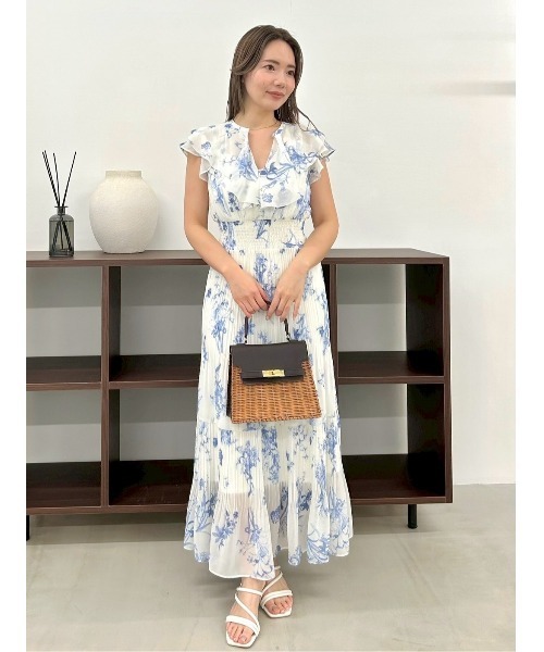 FRAY I.D(フレイアイディー)の「【00サイズあり】フリルウエストシャーリングプリントワンピース/ウォッシャブル(ワンピース・レディース・アイボリー/ホワイト/ブラウン/ネイビー・0/1/00)」の8枚目の写真