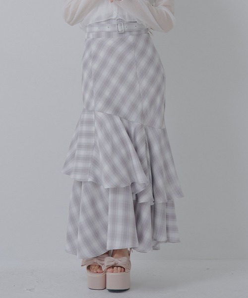 Lilymel(リリメル)の「スリット入りアシメフリルマーメイドスカート【大きいサイズ有り】(スカート・レディース・ブラック/チェック/ブラック×ホワイト・LL~3L/L~LL/M-L)」の1枚目の写真