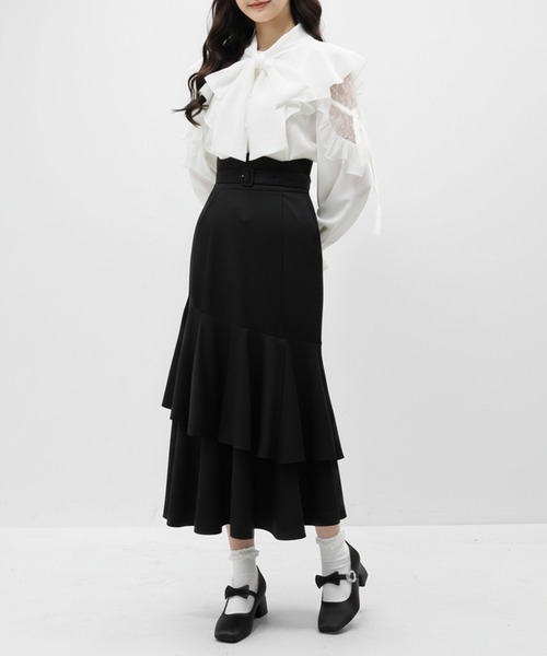 スリット入りアシメフリルマーメイドスカート【大きいサイズ有り