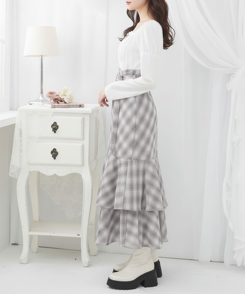 Lilymel(リリメル)の「スリット入りアシメフリルマーメイドスカート【大きいサイズ有り】(スカート・レディース・ブラック/チェック/ブラック×ホワイト・LL~3L/L~LL/M-L)」の6枚目の写真