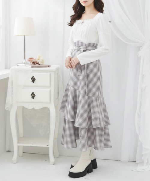 Lilymel(リリメル)の「スリット入りアシメフリルマーメイドスカート【大きいサイズ有り】(スカート・レディース・ブラック/チェック/ブラック×ホワイト・LL~3L/L~LL/M-L)」の20枚目の写真