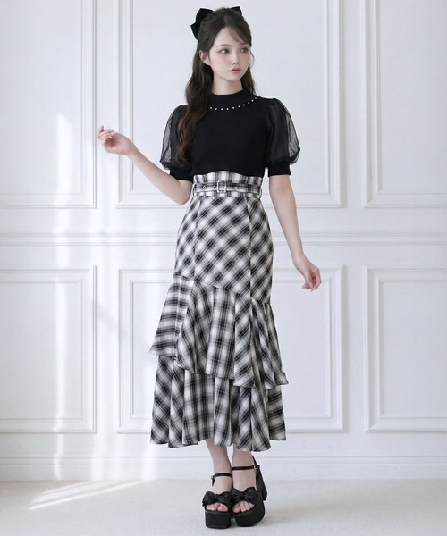 Lilymel(リリメル)の「スリット入りアシメフリルマーメイドスカート【大きいサイズ有り】(スカート・レディース・ブラック/チェック/ブラック×ホワイト・LL~3L/L~LL/M-L)」の16枚目の写真