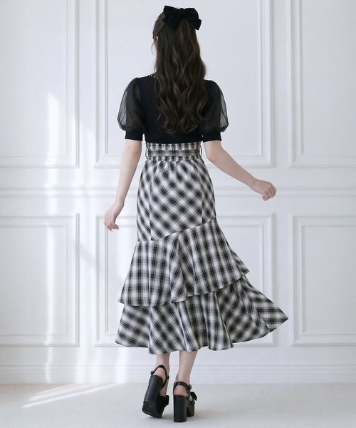 Lilymel(リリメル)の「スリット入りアシメフリルマーメイドスカート【大きいサイズ有り】(スカート・レディース・ブラック/チェック/ブラック×ホワイト・LL~3L/L~LL/M-L)」の17枚目の写真