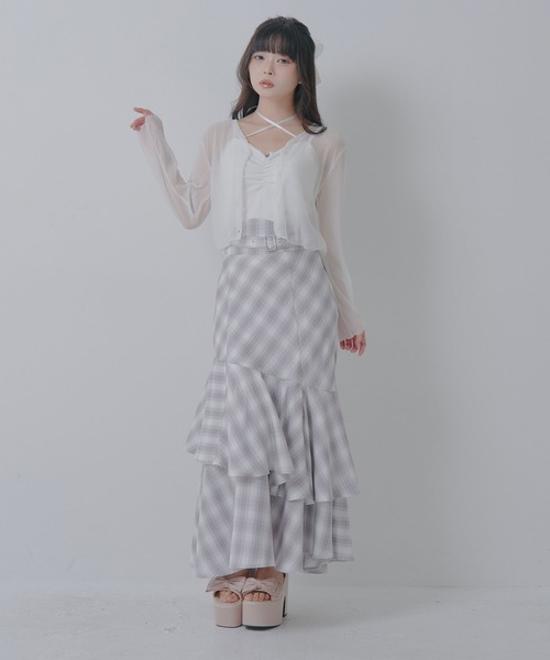 Lilymel(リリメル)の「スリット入りアシメフリルマーメイドスカート【大きいサイズ有り】(スカート・レディース・ブラック/チェック/ブラック×ホワイト・LL~3L/L~LL/M-L)」の21枚目の写真