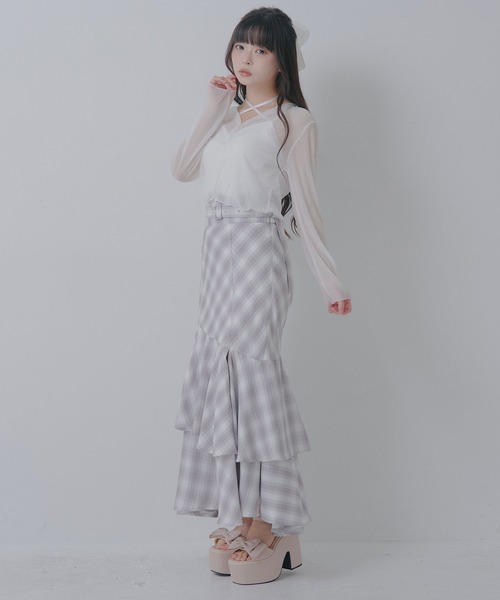 Lilymel(リリメル)の「スリット入りアシメフリルマーメイドスカート【大きいサイズ有り】(スカート・レディース・ブラック/チェック/ブラック×ホワイト・LL~3L/L~LL/M-L)」の22枚目の写真