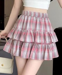 インパン付きチェックティアードフリルミニスカート