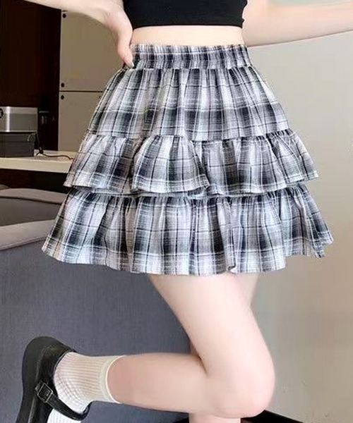 NANEA（ナネア）の「インパン付きチェックティアードフリルミニスカート（スカート・レディース・レッド/ブラック・LARGE/MEDIUM/SMALL）」の2枚目の写真