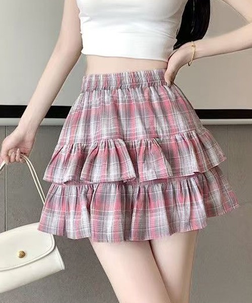 NANEA（ナネア）の「インパン付きチェックティアードフリルミニスカート（スカート・レディース・レッド/ブラック・LARGE/MEDIUM/SMALL）」の21枚目の写真