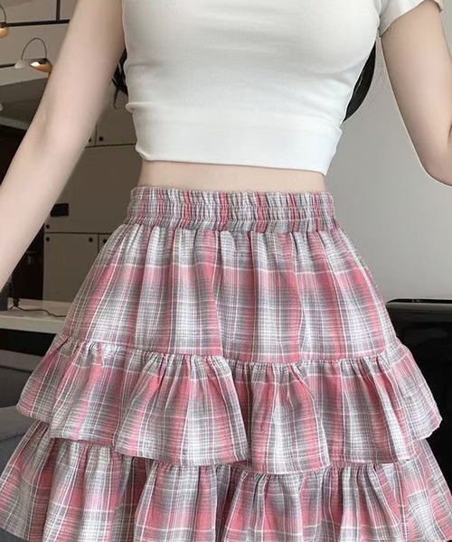 NANEA（ナネア）の「インパン付きチェックティアードフリルミニスカート（スカート・レディース・レッド/ブラック・LARGE/MEDIUM/SMALL）」の18枚目の写真