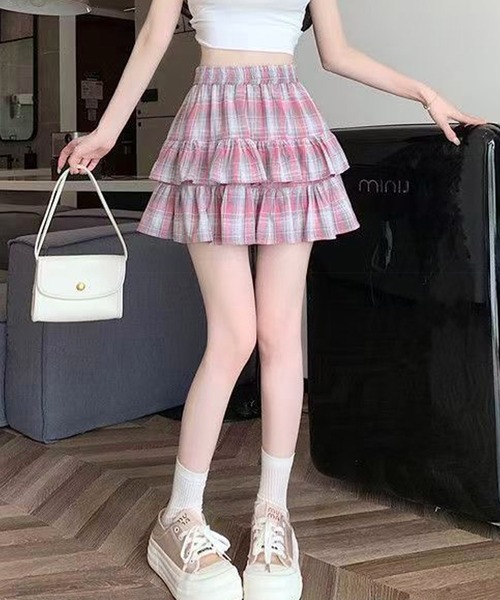 NANEA（ナネア）の「インパン付きチェックティアードフリルミニスカート（スカート・レディース・レッド/ブラック・LARGE/MEDIUM/SMALL）」の22枚目の写真