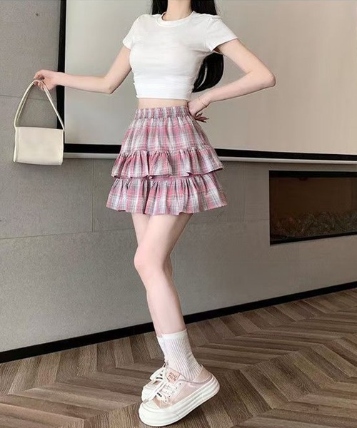 NANEA（ナネア）の「インパン付きチェックティアードフリルミニスカート（スカート・レディース・レッド/ブラック・LARGE/MEDIUM/SMALL）」の16枚目の写真