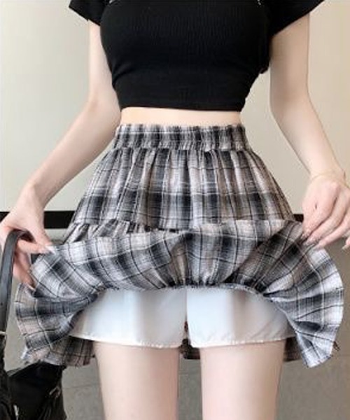 NANEA（ナネア）の「インパン付きチェックティアードフリルミニスカート（スカート・レディース・レッド/ブラック・LARGE/MEDIUM/SMALL）」の3枚目の写真