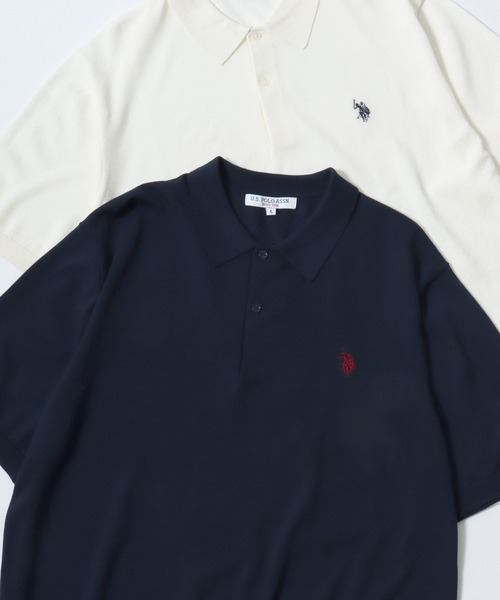 U.S. POLO ASSN.(ユーエスポロアッスン)の「U.S. POLO ASSN./ユーエスポロアッスン 接触冷感 オーバーサイズ ニット 無地 ロゴ ワンポイント刺繍 半袖ポロシャツ/レディース メンズ(ポロシャツ・メンズ・オフホワイト/ブラック/ネイビー・M/L/LL)」の3枚目の写真