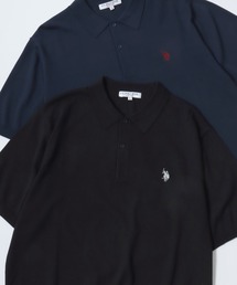 U.S. POLO ASSN./ユーエスポロアッスン 接触冷感 オーバーサイズ ニット 無地 ロゴ ワンポイント刺繍 半袖ポロシャツ/レディース メンズ