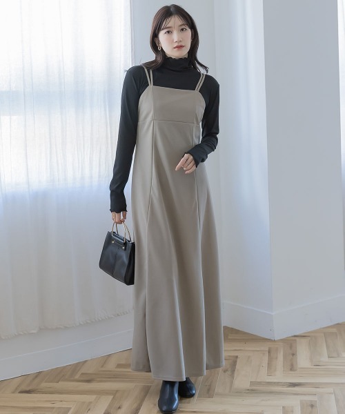 slattgir(スラットジール)の「高身長 カットジョーゼットキャミソールワンピース(トールサイズ)Essenave(ワンピース・レディース・グレー/グレイッシュベージュ/ブラック・TM/TL/TLL/T3L/T4L/T5L)」の3枚目の写真