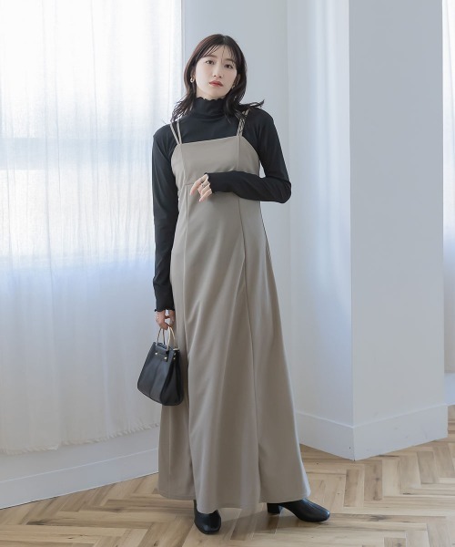 slattgir(スラットジール)の「高身長 カットジョーゼットキャミソールワンピース(トールサイズ)Essenave(ワンピース・レディース・グレー/グレイッシュベージュ/ブラック・TM/TL/TLL/T3L/T4L/T5L)」の5枚目の写真