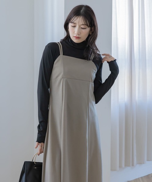 slattgir(スラットジール)の「高身長 カットジョーゼットキャミソールワンピース(トールサイズ)Essenave(ワンピース・レディース・グレー/グレイッシュベージュ/ブラック・TM/TL/TLL/T3L/T4L/T5L)」の8枚目の写真