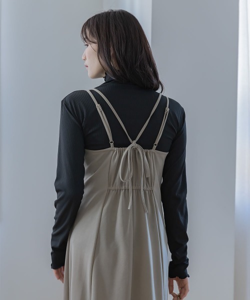 slattgir(スラットジール)の「高身長 カットジョーゼットキャミソールワンピース(トールサイズ)Essenave(ワンピース・レディース・グレー/グレイッシュベージュ/ブラック・TM/TL/TLL/T3L/T4L/T5L)」の9枚目の写真