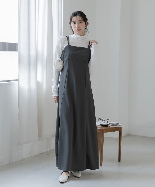 slattgir(スラットジール)の「高身長 カットジョーゼットキャミソールワンピース(トールサイズ)Essenave(ワンピース・レディース・グレー/グレイッシュベージュ/ブラック・TM/TL/TLL/T3L/T4L/T5L)」の10枚目の写真