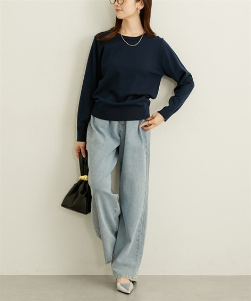 nissen（ニッセン）の「レース衿２ＷＡＹニット【ウォッシャブル】（ニット/セーター・レディース・ネイビー/ライトグレー・LL/L/M）」の3枚目の写真