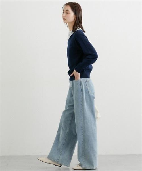 nissen（ニッセン）の「レース衿２ＷＡＹニット【ウォッシャブル】（ニット/セーター・レディース・ネイビー/ライトグレー・LL/L/M）」の8枚目の写真