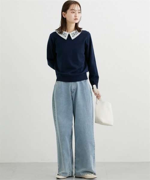 nissen（ニッセン）の「レース衿２ＷＡＹニット【ウォッシャブル】（ニット/セーター・レディース・ネイビー/ライトグレー・LL/L/M）」の10枚目の写真