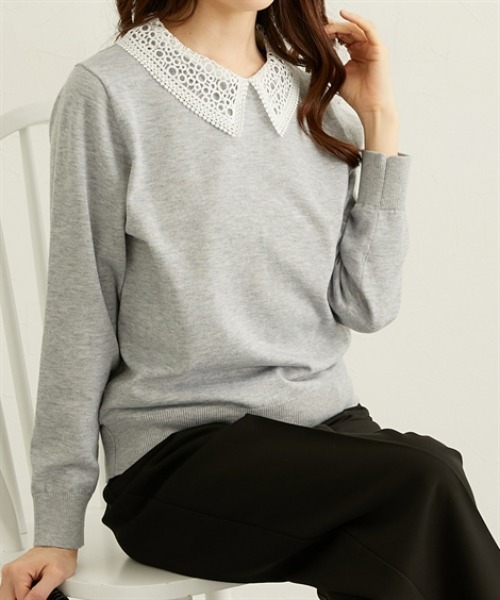 nissen（ニッセン）の「レース衿２ＷＡＹニット【ウォッシャブル】（ニット/セーター・レディース・ネイビー/ライトグレー・LL/L/M）」の12枚目の写真