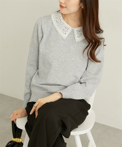 nissen（ニッセン）の「レース衿２ＷＡＹニット【ウォッシャブル】（ニット/セーター・レディース・ネイビー/ライトグレー・LL/L/M）」の13枚目の写真