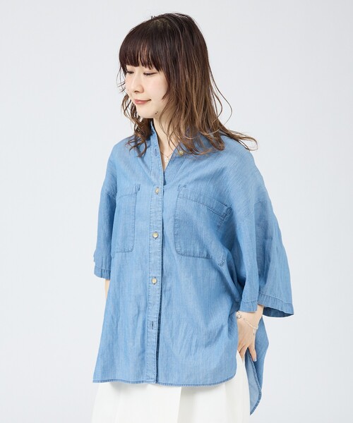 Johnbull(ジョンブル)の「【JOHNBULL/ジョンブル】シアーデニムハーフスリーブシャツ/半袖/コットン【WEB限定】(シャツ/ブラウス・レディース・インディゴブルー・フリー)」の12枚目の写真