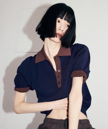 【WEB限定】ハーフスリーブバイカラーポロニット