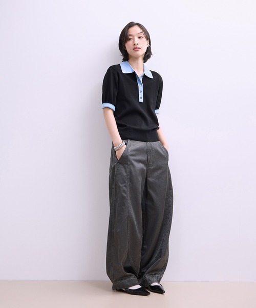 ADAM ET ROPE'（アダムエロペ）の「【WEB限定】ハーフスリーブバイカラーポロニット（ポロシャツ・レディース・ネイビー/ブラック/サックスブルー・FREE）」の6枚目の写真