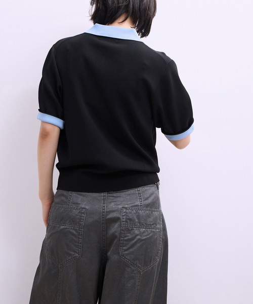 ADAM ET ROPE'（アダムエロペ）の「【WEB限定】ハーフスリーブバイカラーポロニット（ポロシャツ・レディース・ネイビー/ブラック/サックスブルー・FREE）」の10枚目の写真