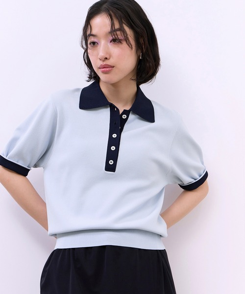 ADAM ET ROPE'（アダムエロペ）の「【WEB限定】ハーフスリーブバイカラーポロニット（ポロシャツ・レディース・ネイビー/ブラック/サックスブルー・FREE）」の16枚目の写真