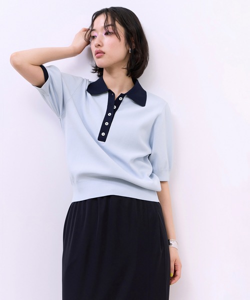 ADAM ET ROPE'（アダムエロペ）の「【WEB限定】ハーフスリーブバイカラーポロニット（ポロシャツ・レディース・ネイビー/ブラック/サックスブルー・FREE）」の17枚目の写真