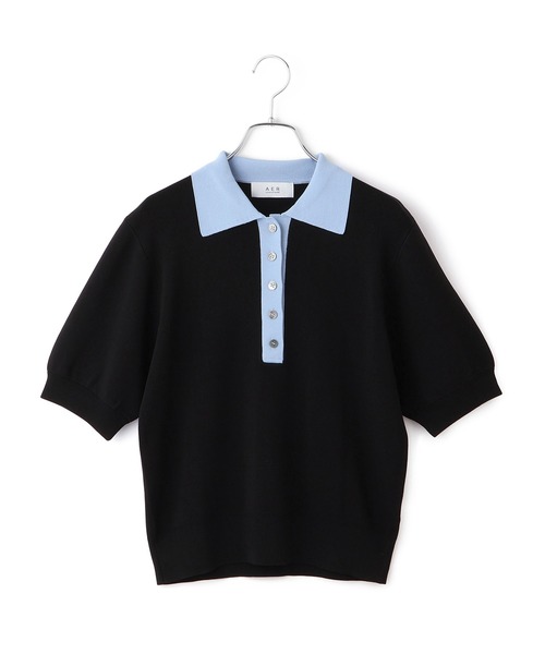 ADAM ET ROPE'（アダムエロペ）の「【WEB限定】ハーフスリーブバイカラーポロニット（ポロシャツ・レディース・ネイビー/ブラック/サックスブルー・FREE）」の19枚目の写真