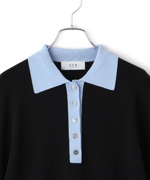 ADAM ET ROPE'（アダムエロペ）の「【WEB限定】ハーフスリーブバイカラーポロニット（ポロシャツ・レディース・ネイビー/ブラック/サックスブルー・FREE）」の21枚目の写真