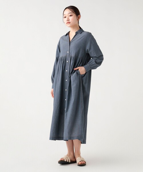 BEAMS HEART(ビームスハート)の「シアーデニム シャツワンピース(ワンピース・レディース・サックスブルー/インディゴブルー/グレー・FREE)」の3枚目の写真