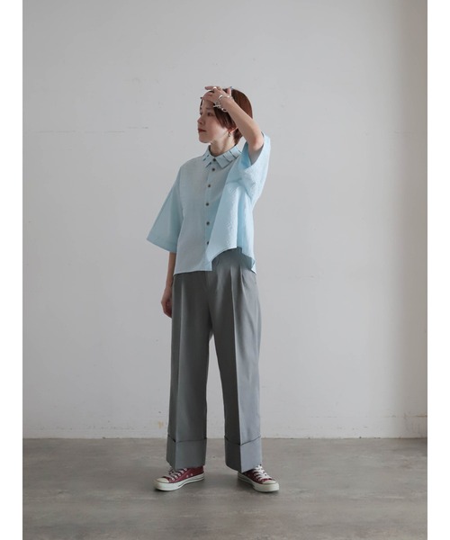 FIL DE FER(フィルデフェール)の「【予約】パターン塩縮 ドルマンシャツ(シャツ/ブラウス・レディース・サックスブルー/ホワイト・FREE)」の13枚目の写真