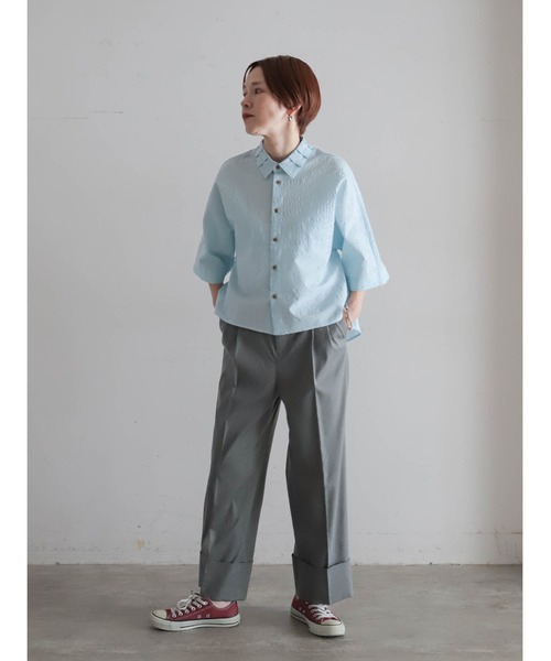 FIL DE FER(フィルデフェール)の「【予約】パターン塩縮 ドルマンシャツ(シャツ/ブラウス・レディース・サックスブルー/ホワイト・FREE)」の15枚目の写真