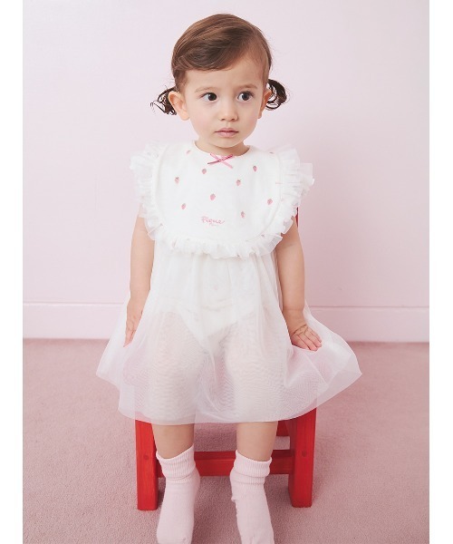 gelato pique（ジェラートピケ）の「【BABY】ストロベリー柄チュールスタイ（スタイ/よだれかけ・キッズ・オフホワイト・F）」の2枚目の写真