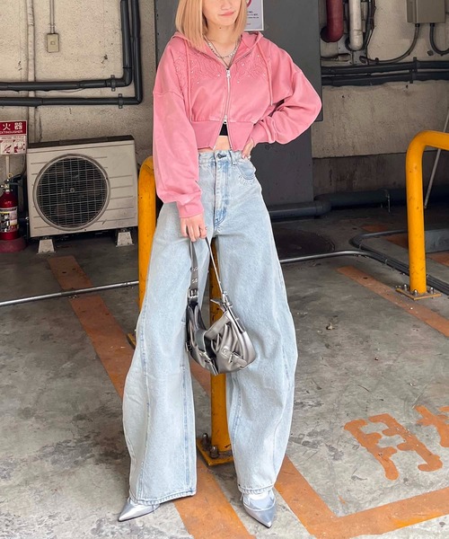 SPIRALGIRL（スパイラルガール）の「アイレットクラッシュロゴショートパーカー（パーカー・レディース・ピンク/ブラック/グレー・FREE）」の14枚目の写真