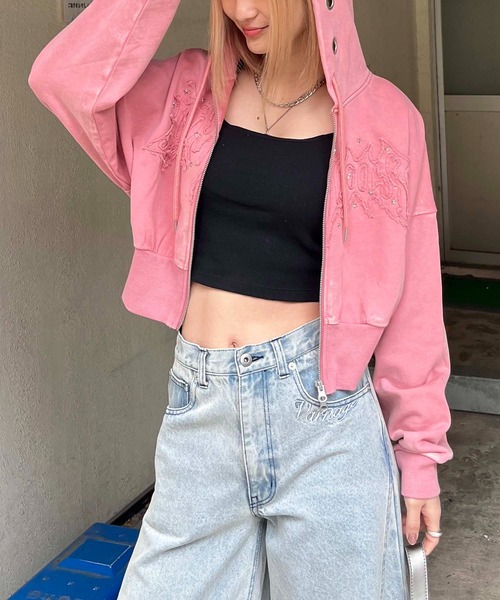 SPIRALGIRL（スパイラルガール）の「アイレットクラッシュロゴショートパーカー（パーカー・レディース・ピンク/ブラック/グレー・FREE）」の15枚目の写真