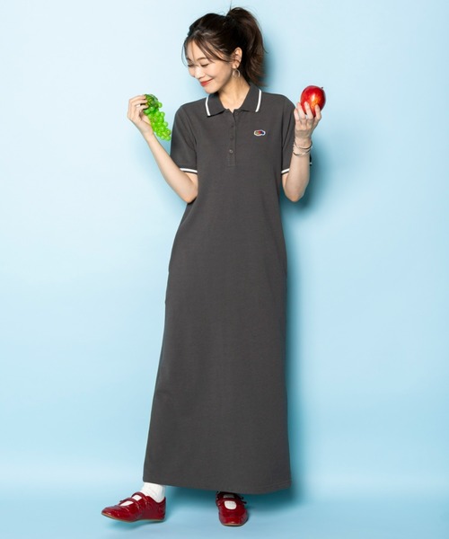 FRUIT OF THE LOOM(フルーツオブザルーム)の「【FRUIT OFTHE LOOM×UNDOVE】別注 配色ラインポロワンピース (フルーツオブザルーム/FTL/衿付ワンピース/フルーツ柄/カジュアルワンピース/配色/丈短め有/低身長サイズ有/UVカット/抗菌防臭/吸水速乾/ストレッチ)(ワンピース・レディース・ブラック/チャコールグレー・SMALL/MEDIUM/LARGE/X-LARGE)」の5枚目の写真