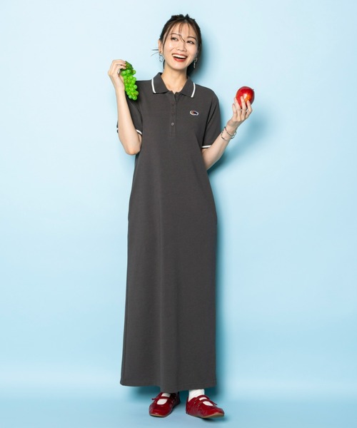 FRUIT OF THE LOOM(フルーツオブザルーム)の「【FRUIT OFTHE LOOM×UNDOVE】別注 配色ラインポロワンピース (フルーツオブザルーム/FTL/衿付ワンピース/フルーツ柄/カジュアルワンピース/配色/丈短め有/低身長サイズ有/UVカット/抗菌防臭/吸水速乾/ストレッチ)(ワンピース・レディース・ブラック/チャコールグレー・SMALL/MEDIUM/LARGE/X-LARGE)」の6枚目の写真