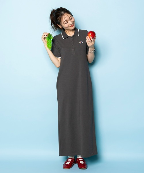 FRUIT OF THE LOOM(フルーツオブザルーム)の「【FRUIT OFTHE LOOM×UNDOVE】別注 配色ラインポロワンピース (フルーツオブザルーム/FTL/衿付ワンピース/フルーツ柄/カジュアルワンピース/配色/丈短め有/低身長サイズ有/UVカット/抗菌防臭/吸水速乾/ストレッチ)(ワンピース・レディース・ブラック/チャコールグレー・SMALL/MEDIUM/LARGE/X-LARGE)」の8枚目の写真